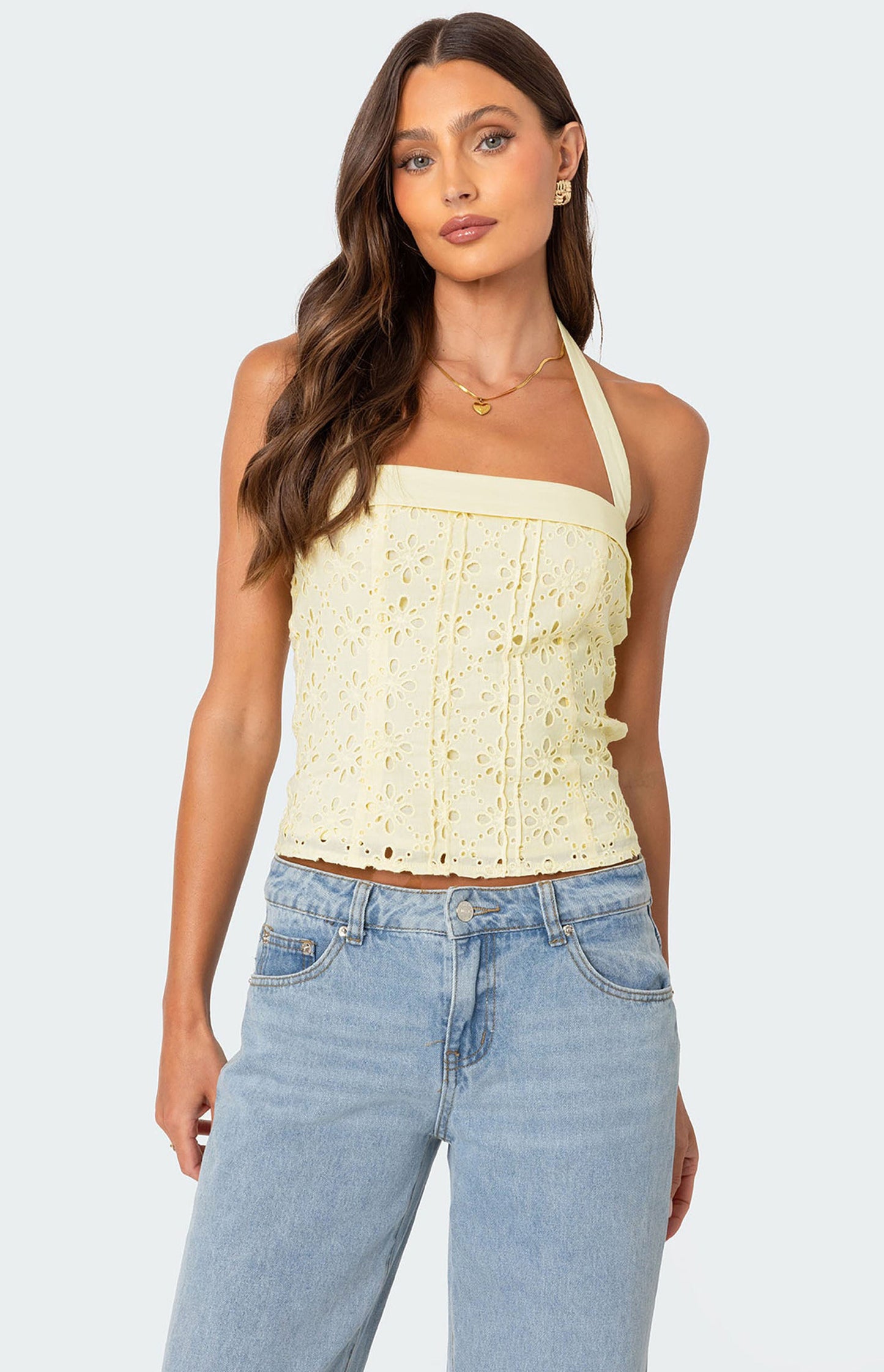 LIARA - SIDE BUTTON EYELET HALTER TOP