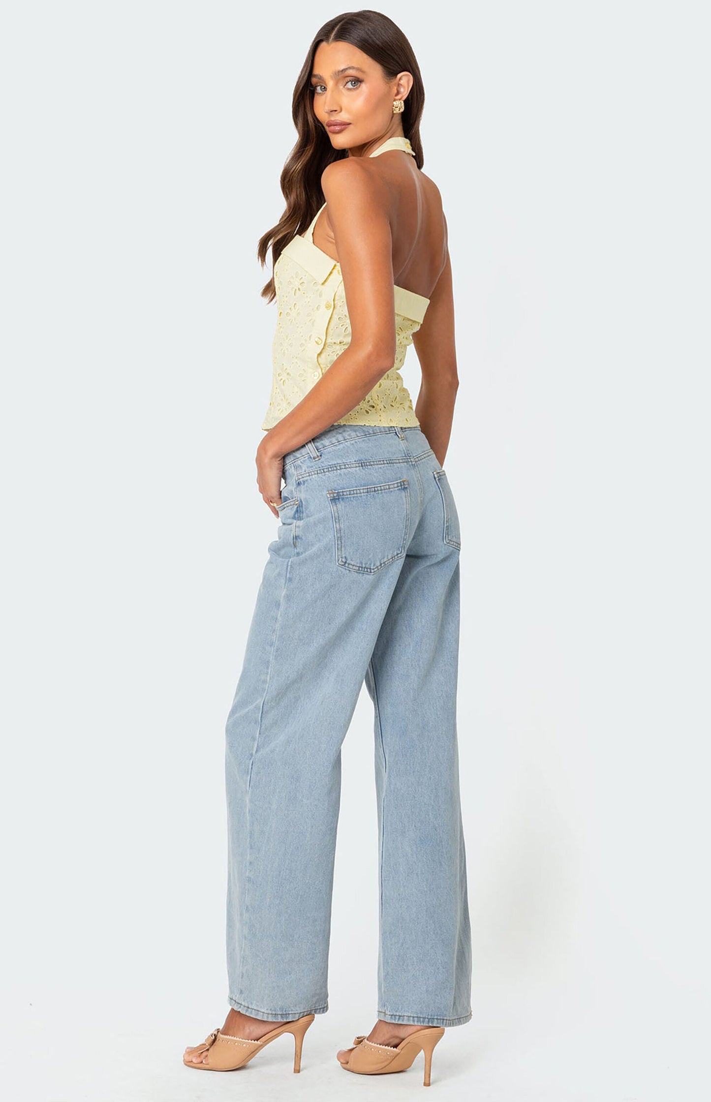 LIARA - SIDE BUTTON EYELET HALTER TOP