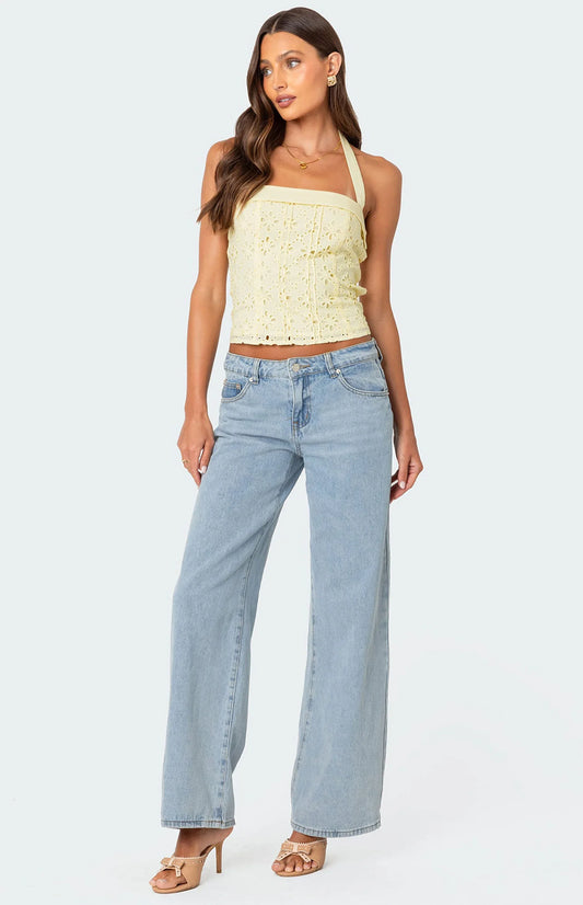 LIARA - SIDE BUTTON EYELET HALTER TOP
