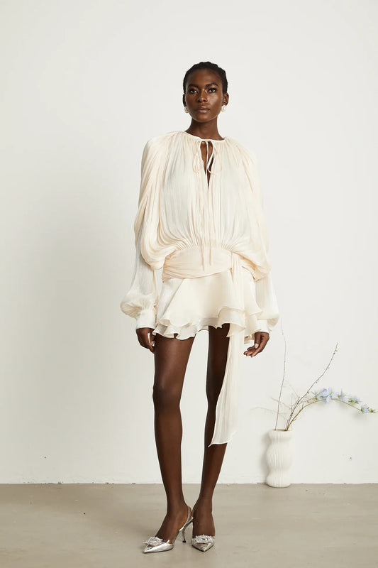 Full Pleated Ruffled Mini Dress
