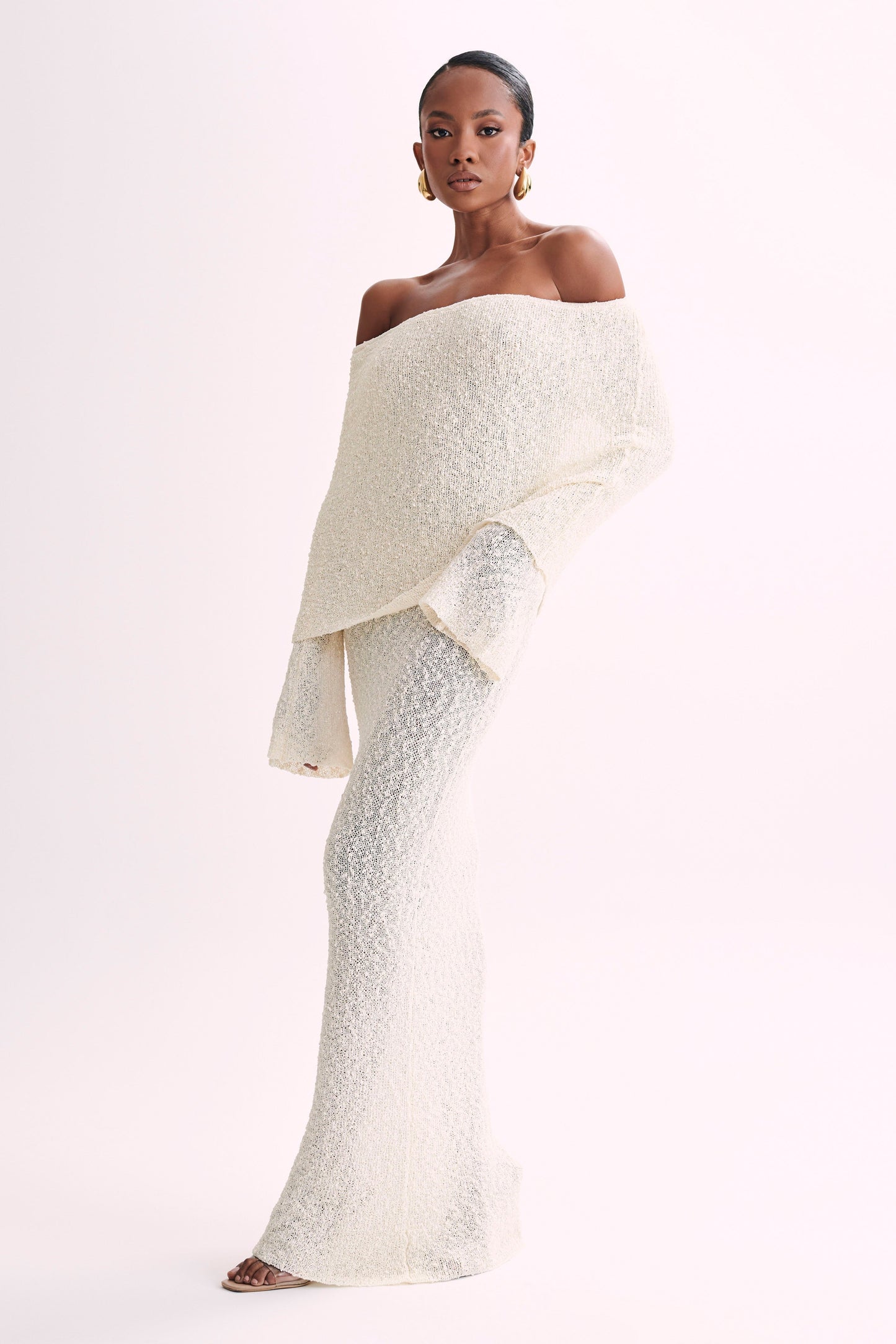 NADIA - OFF-SHOULDER BOUCLE MAXI DRESS