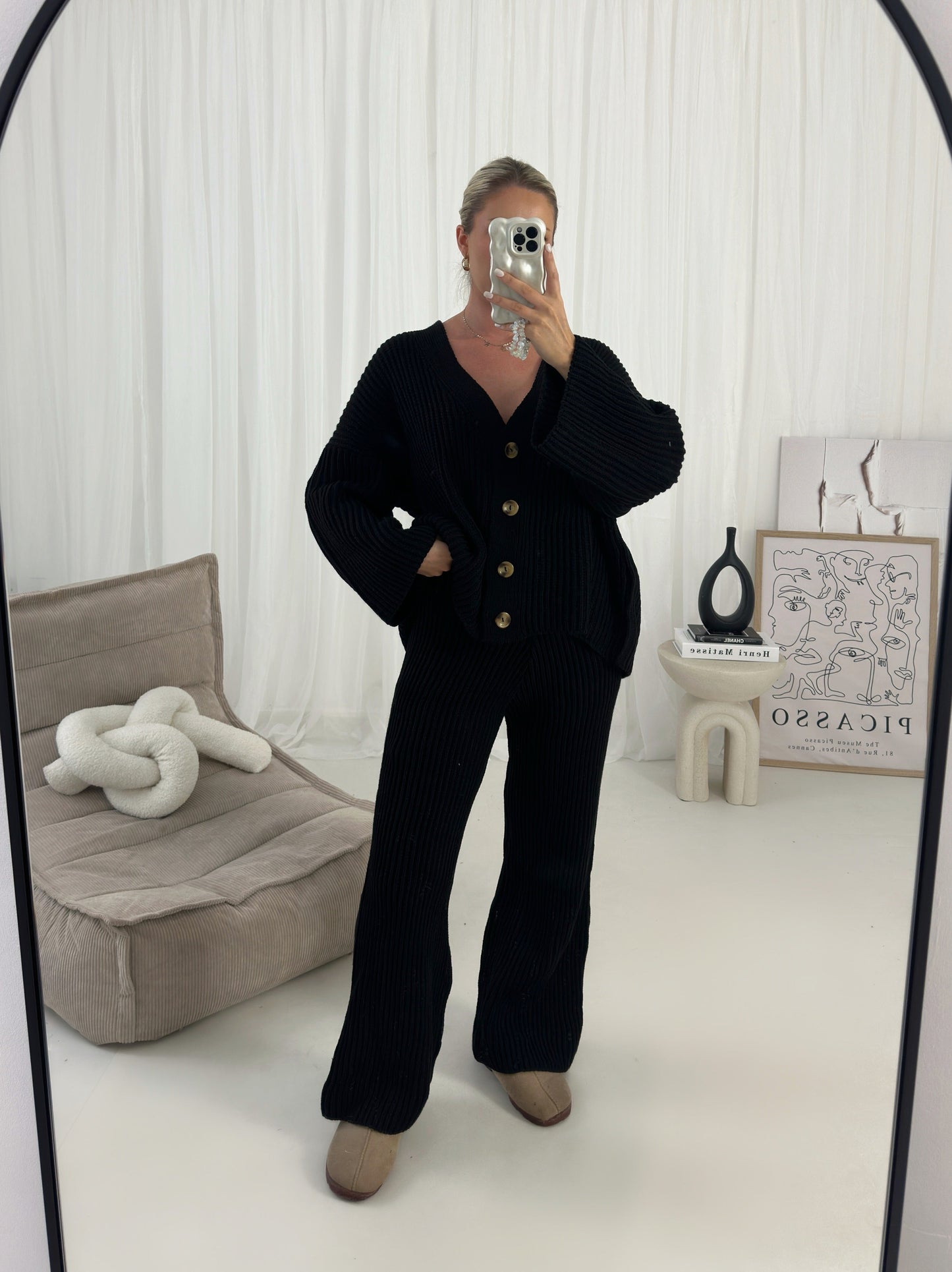 Allure Button Cardigan Flared Two Piece Lounge Set
